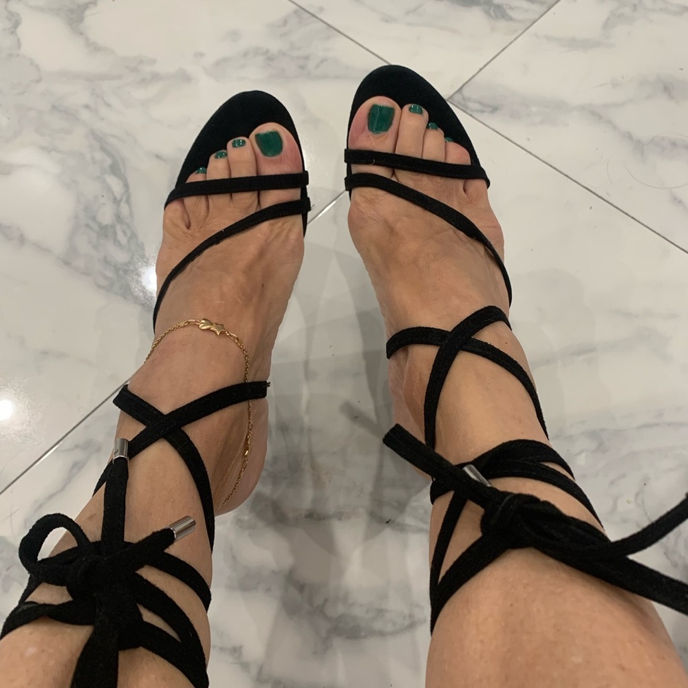 Black velvet women high heels